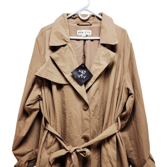Ava & Viv Womens Tan Belted Trench Coat Size 2X Lightweight Long Sleeve - Picture 7 of 7